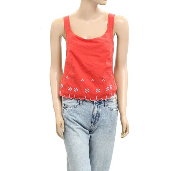 Free People Kayla Solid Embroidered Cropped Blouse Top Floral Cotton XS 278941 - Picture 4 of 8